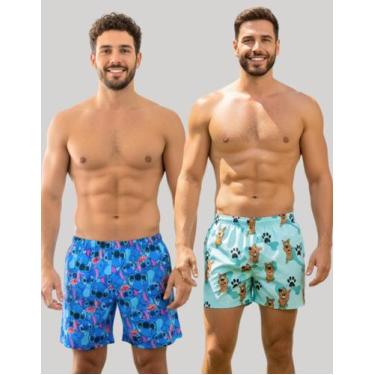 Imagem de Kit 2 Samba Canção Masculino Estampado Confortável  Tecido Macio, Cint