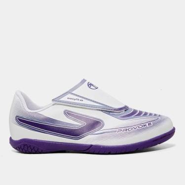 Imagem de Chuteira Infantil Futsal Quadra Topper Borracha E Sem Cadarço, Branco,