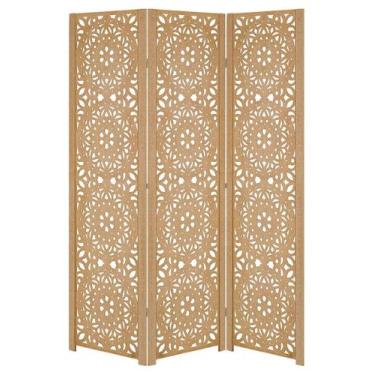 Imagem de 3 Folha Biombo Mandala Ambiente Divisor Madeira Mdf Cru Painel Divisór