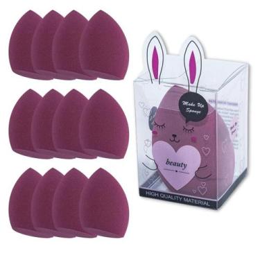 Imagem de Kit 12 Esponjas Gota Chanfrada Marsala Make Cremosa Pó Base Maquiagem 