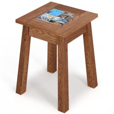 Imagem de Banqueta Baixa De Madeira Maciça Pinus Rustica Com Cerâmica Vintage W0