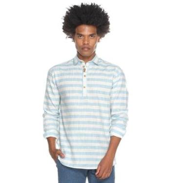 Imagem de Camisa Masculina Manga Longa Listrada Casual Botões-Masculino