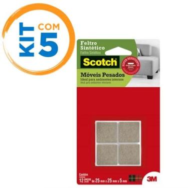 Imagem de Kit 5 Cartelas Feltro Adesivo Para Móveis Pesados Cadeira Mesa 3m Scot