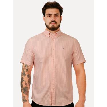 Imagem de Camisa Tommy Hilfiger Masculina Manga Curta Regular Oxford Stripes Laranja Mescla-Masculino