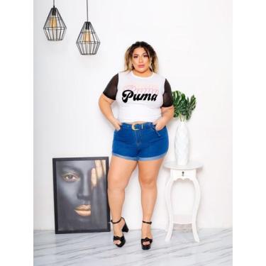 Imagem de Short jeans feminino plus azul barra dobrada c/cinto fivela - Ss Jeans
