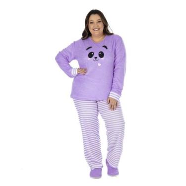 Imagem de Pijama De Inverno Feminino Plus Size Plush Tamanho Especial - Victory,