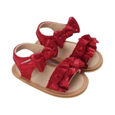 Imagem de Sandálias De Verão Vermelhas Para Bebês, 0-18 Meses, Com Laço E Sola D