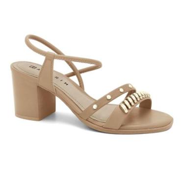 Imagem de Sandália Ramarim Feminina Salto Bloco Pedrarias Conforto Original -, C