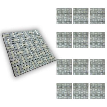 Imagem de Pastilha De Vidro Adesiva Kit 12 Uni Parede Cozinha Sala Banheiro Decorativa Moderna Requintado Reforma Aplicacao Facil