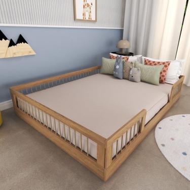Imagem de Cama Infantil Montessoriana Casal com Grades em Pinus Lume Carvalho Mel