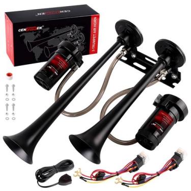 Imagem de Buzina a Ar Cenzhiwen Dupla 12V 150 dB Kit Metálico para Caminhão