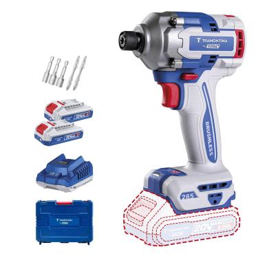 Imagem de Parafusadeira de Impacto Tramontina by TOTAL 20V 285 N.m Brushless Kit com 2 Baterias e Maleta