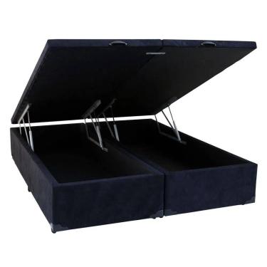 Imagem de Cama Box Baú Casal Em Sued Preto Bipartido Com Pistão A Gás - 138x188