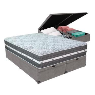Imagem de Cama Box com Baú Cinza e Colchão King Black Grafit Anjos