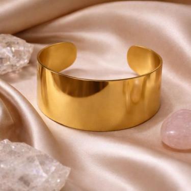 Imagem de Bracelete Max Dourado Largo Liso Moderno Ajustável Aço Inox - Lys Lazu