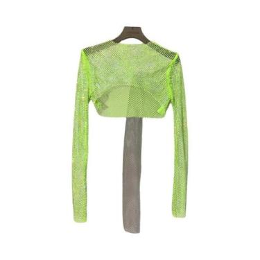 Imagem de Camiseta De Manga Longa Slim Fit Com Brilho De Diamante, Top Sexy Para