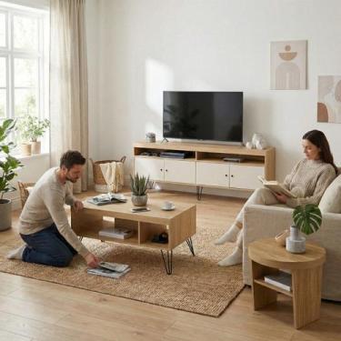 Imagem de Sala de Estar Conjunto Rack Tv 65'' Mesa Apoio e Centro Liberty Carval