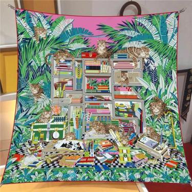 Imagem de Lenço De Seda Com Estampa Floral 90x90CM, Moda De Verão, Protetor Sola