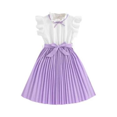 Imagem de Vestido Estilo Preppy Para Meninas Com Mangas Em Pétala Brancas E Saia