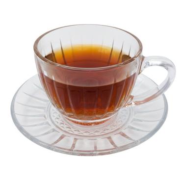 Imagem de Xícara de Chá com Pires Victoria 200ml Vidro Texturizado para Café e Cappuccino Transparente Hauskraft