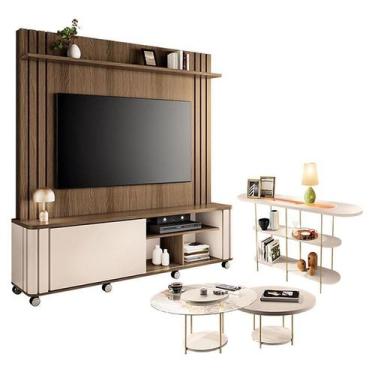 Imagem de Estante Home Theater Trinus Castanho Off White com Kit Mesa de Centro 