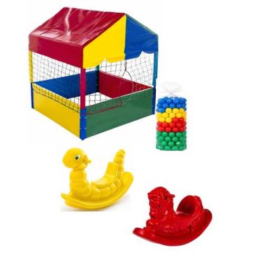 Imagem de Kit Diversão Infantil com Piscina de Bolinhas 100m com 500 Bolinhas co