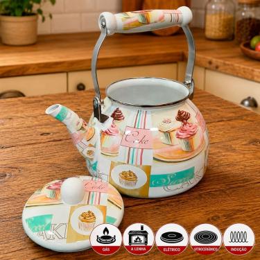 Imagem de Chaleira Esmaltada Cake Ferro Vintage 2,5L para Todos os Fogões Branca Charm