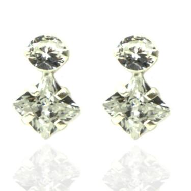 Imagem de Brinco Zirconia Pingente Quadrado Prata Legitima 925 - Lojas La+Ny, 1,