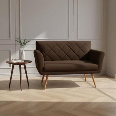 Imagem de Namoradeira Decorativa Sabrina Couro Marrom Pés Madeira Ms Decor - Man