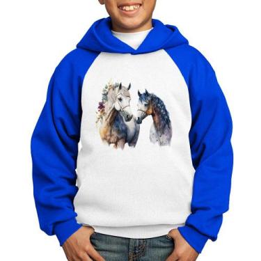 Imagem de Moletom Infantil Casal de Cavalos Watercolor - Foca na Moda, Branco, A