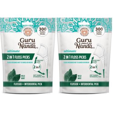 Imagem de Palitos de Fio Dental 2 em 1 GuruNanda Menta Selvagem - 300 Unidades