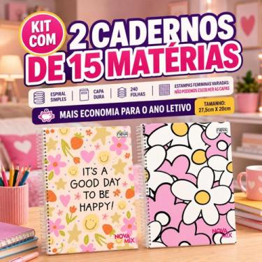Imagem de Kit 2 Cadernos Escolar Feminino 15 Matérias Grande Capa Dura - Nova ca