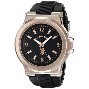 Imagem de U.S. Polo Assn. Relógio esportivo masculino USC90006 com pulseira de silicone em tom de ouro rosa e preto, Preto, Movimento de quartzo