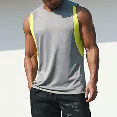 Imagem de Colete esportivo masculino respirável de secagem rápida emenda para a pele corrida fitness academia esportes camiseta top(3X-Large)(Cinza claro)