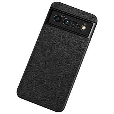 Imagem de Capa de couro para Google Pixel 6/6 Pro, capa antiderrapante de couro premium à prova de choque capa traseira fina, proteção antiarranhões, preta, 15 cm