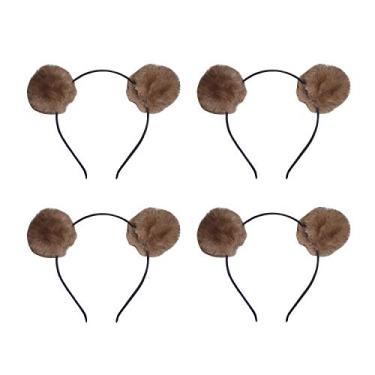 Imagem de (E set) - Headband Bear Ears Fluffy Furry Soft Ball Cute Fashion Pom Pom Hoop Hairband Halloween Christmas Party Birthday Headwear Cosplay Costume for Girls Boys Toddlers Kids Adults (E set)