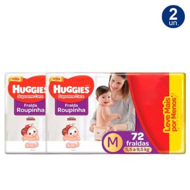 Imagem de Kit 2X 72 Fraldas Fralda Roupinha Huggies Supreme Care Tamanho M Pacote Hiper Descartáveis
