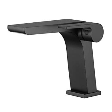 Imagem de Bico Cachoeira Montado na Bancada do Banheiro Cinza Torneira de Lavatório Preto Cromado Torneira do Banheiro Mistura Quente e Frio Buraco Único Guindaste, Preto