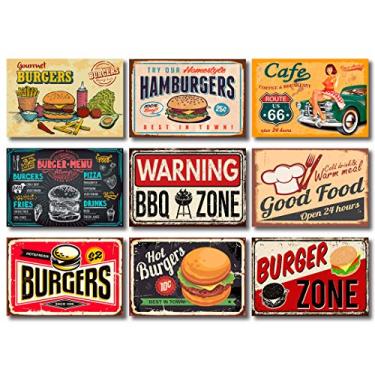 Imagem de Kit Placas Decorativas Hamburgers Lanches Bbq Mdf - 9 Placas