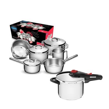 Imagem de Jogo Panelas 6Pç Inox + Panela Pressão 6L Solar Tramontina