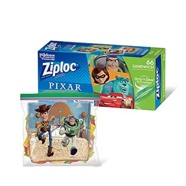 Imagem de Ziploc Sacos para sanduíches e lanches para frescor em movimento, tecnologia Grip 'n Seal para facilitar a aderência, abrir e fechar, 66 unidades, Pixar Designs