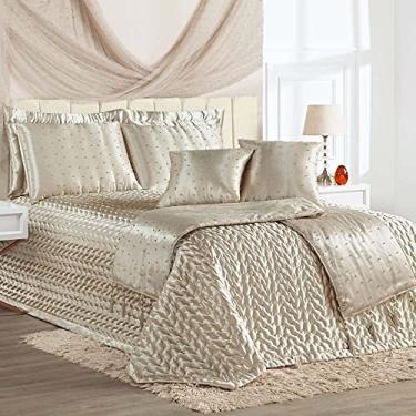 Imagem de Kit Cobre Leito Colcha Fascínio Super King Cetim c/Tule de Pérola 10 Peças - Bronze