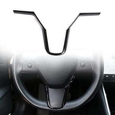 Imagem de FINMOKAL Acabamento Da Tampa Do Volante Interior Abs Preto Brilhante Para Tesla Model 3 2017-2021