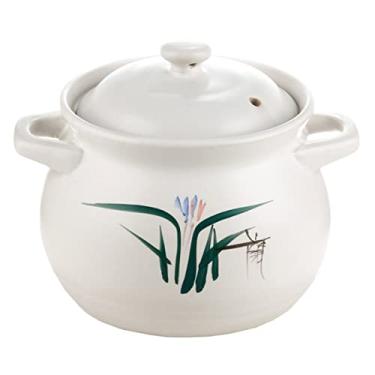 Imagem de Caçarola de cerâmica pote de sopa de grande capacidade feito à mão orquídea pote de barro com tampa, panela de ensopado de alta temperatura para cozinha doméstica, 3,8L