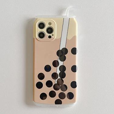 Imagem de Garrafa de bebida 3D Pearl Milk Chá Capa de Telefone Para iPhone 13 Pro Max Para iPhone 12 Pro Max 11 Bonitos Canudos Macios Telefone IMD Capa Traseira, A, Para iPhone 11