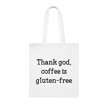 Imagem de Thank God Coffee Is Gluten, Sacola Engraçada, Bolsa de Ombro, Sacolas Reutilizáveis, Cesta de Natal de Aniversário, Branco