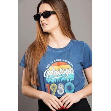 Imagem de Camiseta Estonada Feminina Vintage Azul - Wind Life