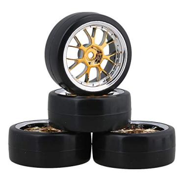 Imagem de logyues 4PCS Plastic RC1:10 On-Road Racing Car Drift Smooth Tire & Y-Shaped Plated Yellow Wheels