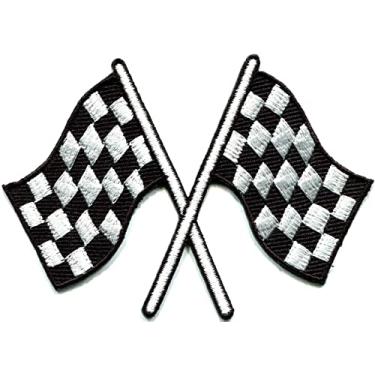 Imagem de Aplique de chapa de ferro de corrida de carro com a bandeira xadrez