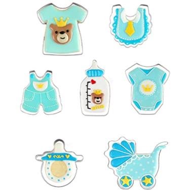 Imagem de Conjunto de 7 peças de cortadores de biscoito de aço inoxidável, conjunto de moldes de cortador de biscoito para bebês, mamadeira, conjunto de roupas de carrinho de bebê, molde de assar para bebês, tema pastel, biscoito, bolo, molde, utensílio de cozinha para assar "Faça você mesmo"